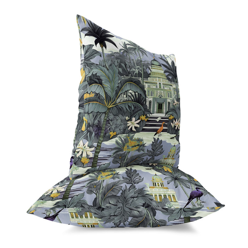 Green and Gray Botanical Broadcloth Square Throw Pillow