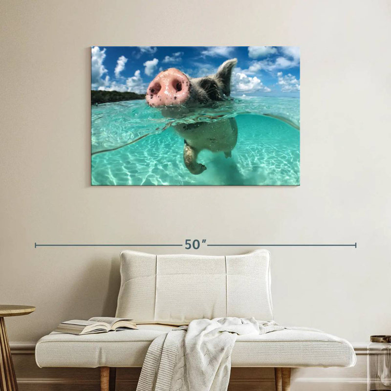 Cochon nageant Brampt, H 26 po x l 39 po