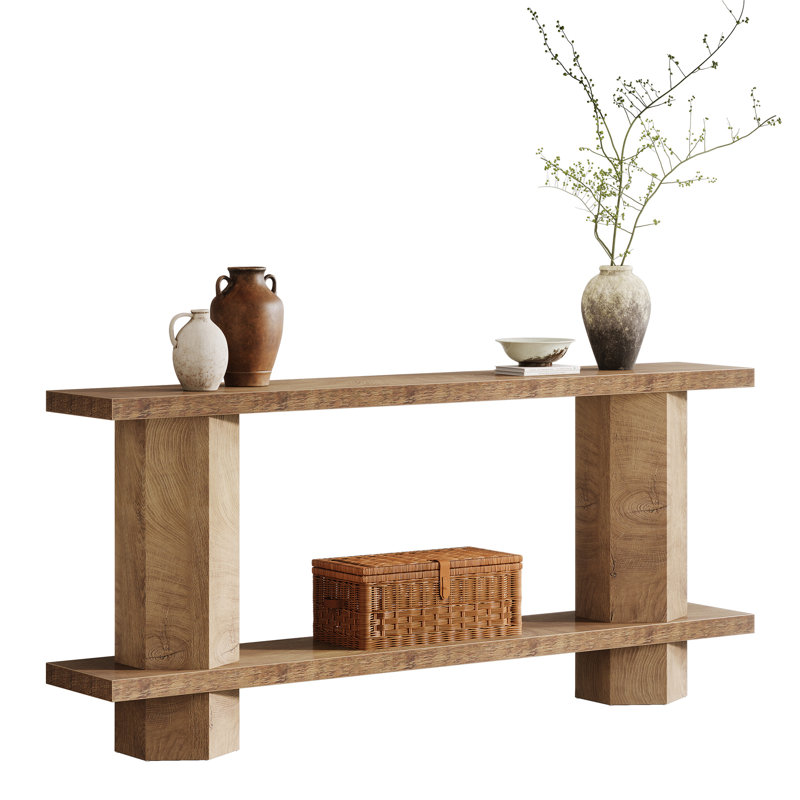 71" Extra Long Console Table With Storage Shelf, Farmhouse Entryway Table Behind Couch Sofa Table, Brown