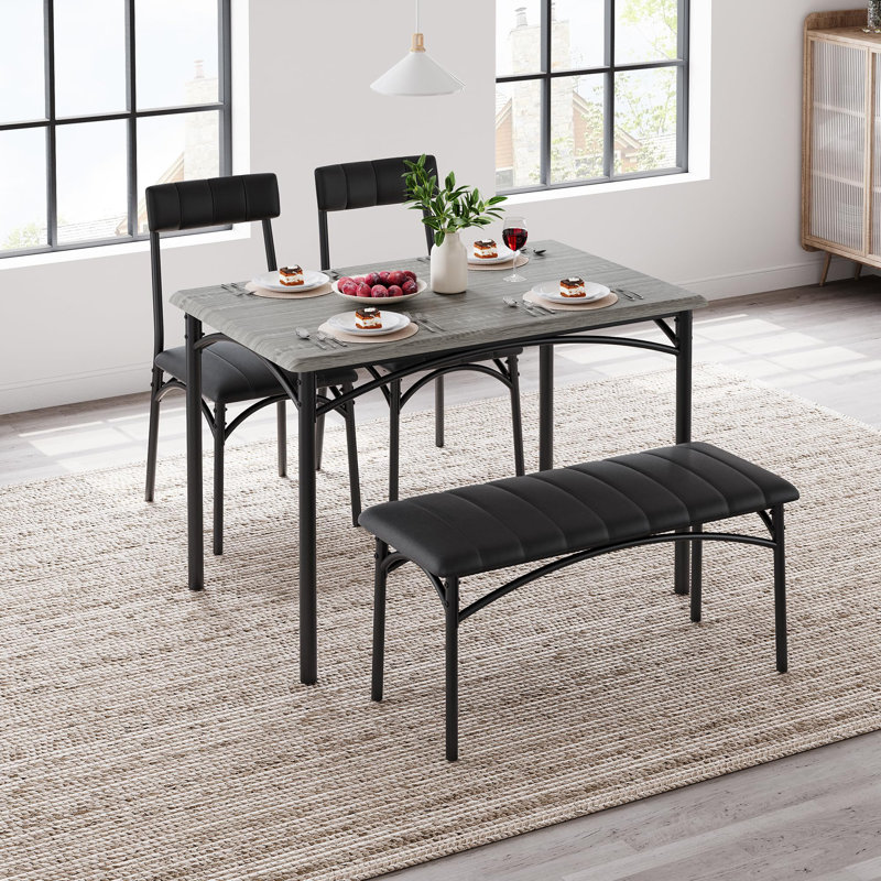 Ensemble de table de salle à manger 4 pièces, table rectangulaire avec banc et chaises rembourrés, mobilier de cuisine moderne pour appartement