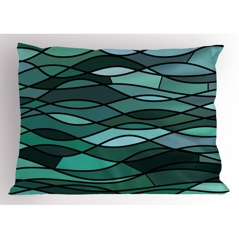 Teal Abstract Waves Polyester Standard Pillow Sham