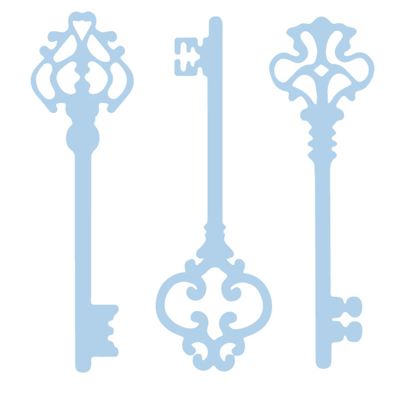 Décalcomanie murale clés squelettes, H 45 po x l 46 po x P 0,01 po, Bleu poudré