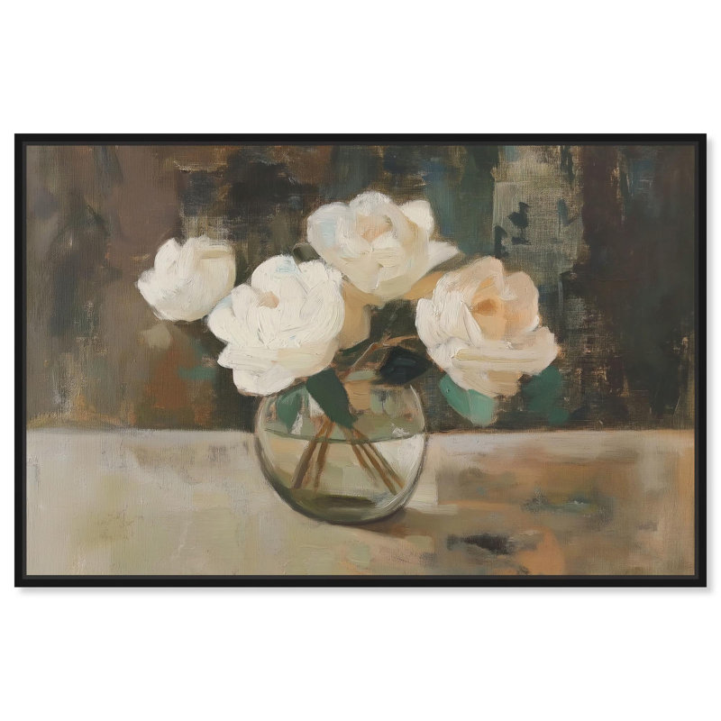 «Creamy Cascade Cluster I», art mural sur toile , H 11 po x l 16 po, Cadre flottant noir