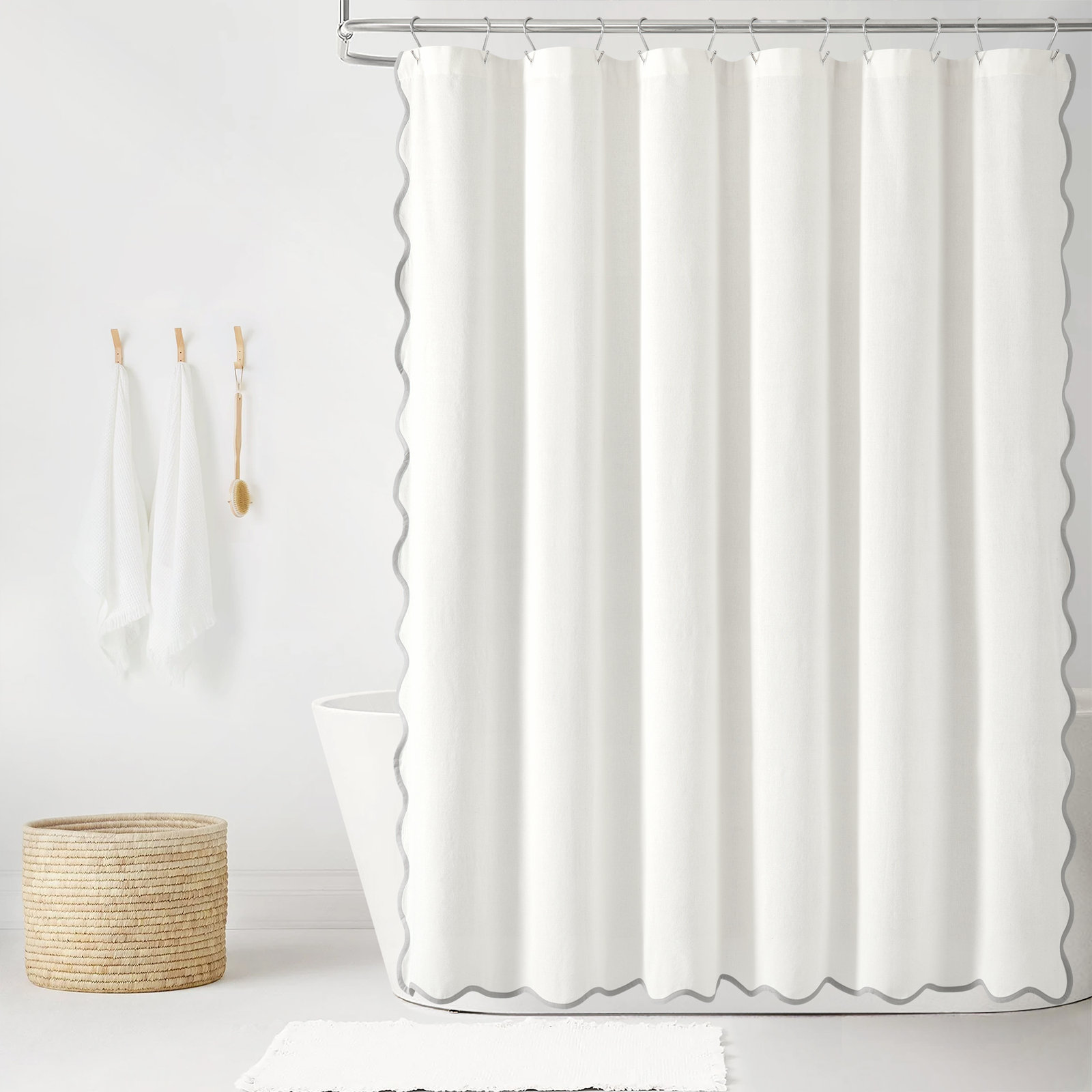 Houston Scalloped Shower Curtain, Gray
