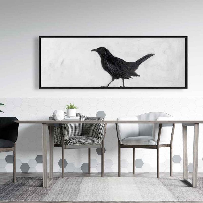 «Lonely corbeau» - Art sur toile encadré noir pour la décoration intérieure, H 61,25 po x l 21,25 po
