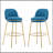 Indoor Metal Upholstered Barstool, Gold Finished Frame And Blue Upholstery, Set Of 2-1275240402