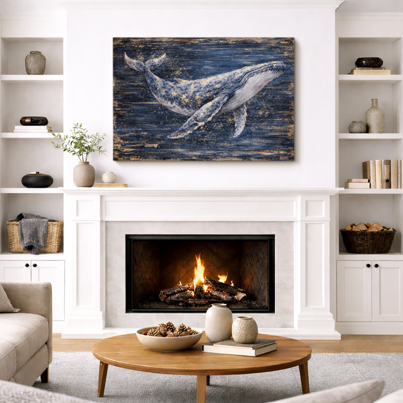 «Whale Ocean», marine, photos de salon côtier, impression sur toile encadrée, H 24 po x l 36 po x P 1,5 po, Toile tendue