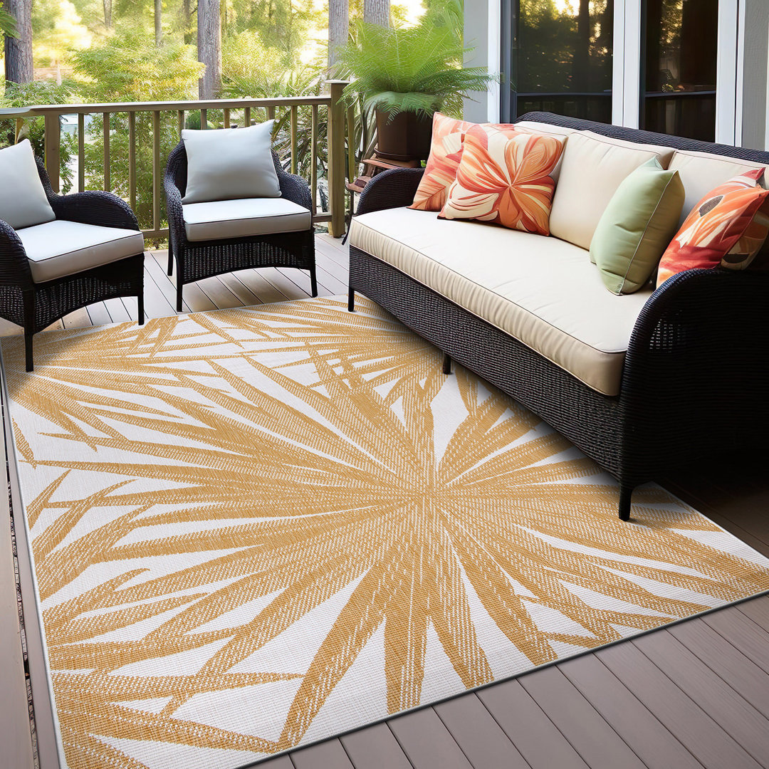 Benavidez Reversible Tropical Yellow/Ivory Indoor&Outdoor Area Rug Beachcrest Home™ Rug 