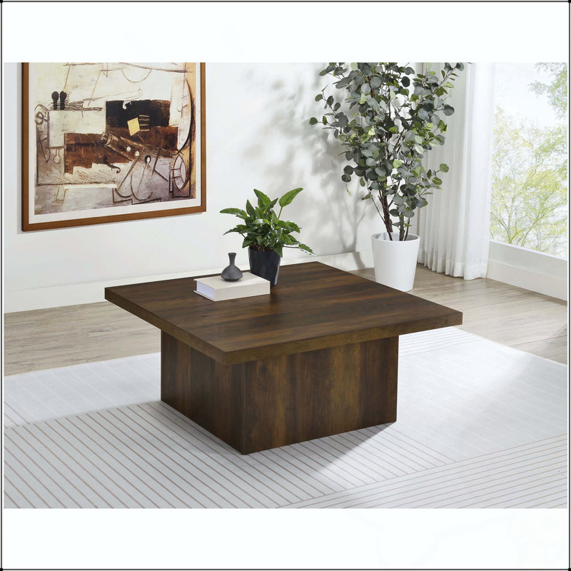 Table basse carrée en pin foncé avec base plinthe