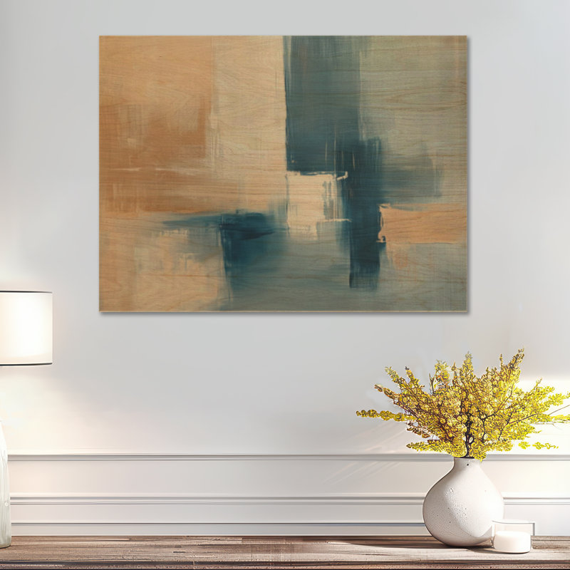 Décoration murale en bois azur ton abstrait I - coup de pinceau, H 18 po x l 24 po