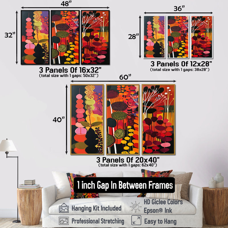 Gregson - Botanicals, ensemble de décorations murales, H 40 po x l 60 po x P 1 po, Cadre flottant brun