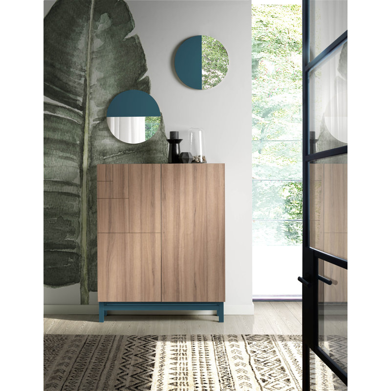 18 Pair Shoe Storage Cabinet, Walnut/Turquoise
