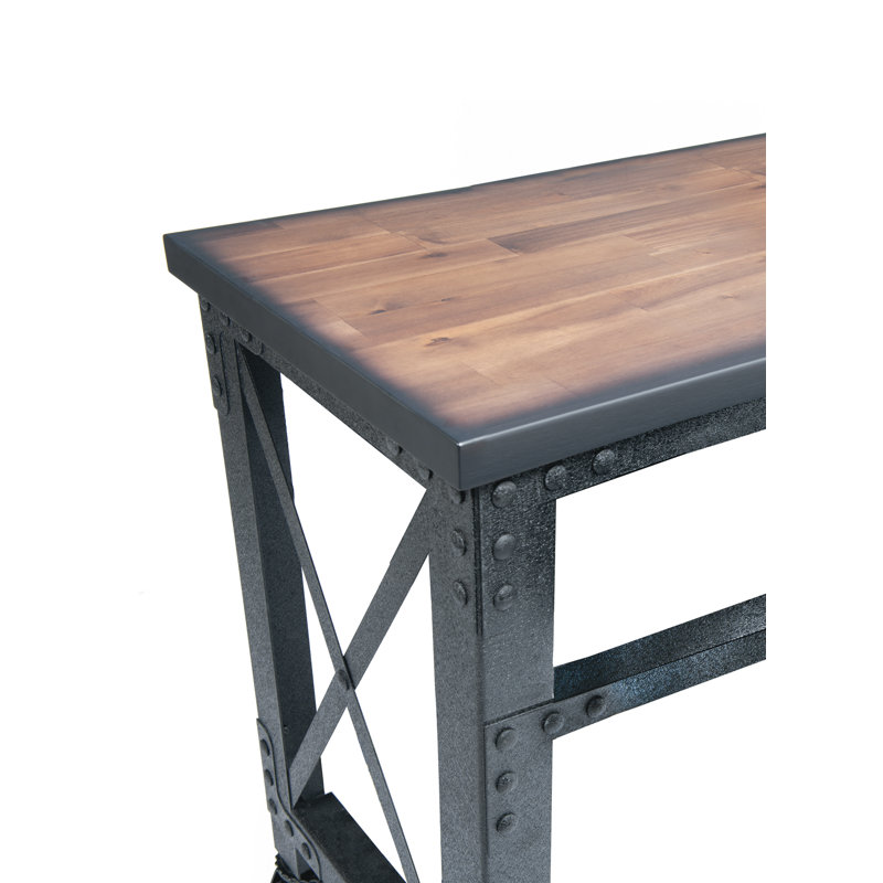 Dark Brown Wood and Metal Industrial Desk with Casters