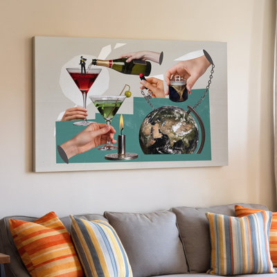 Toile, collage fantaisiste mettant en vedette une variété de mains qui interagissent avec l'art mural