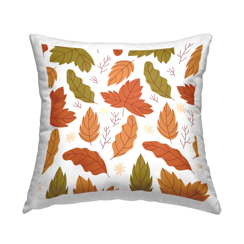 Autumn Botanical Pattern Square Throw Pillow in White and Multicolor