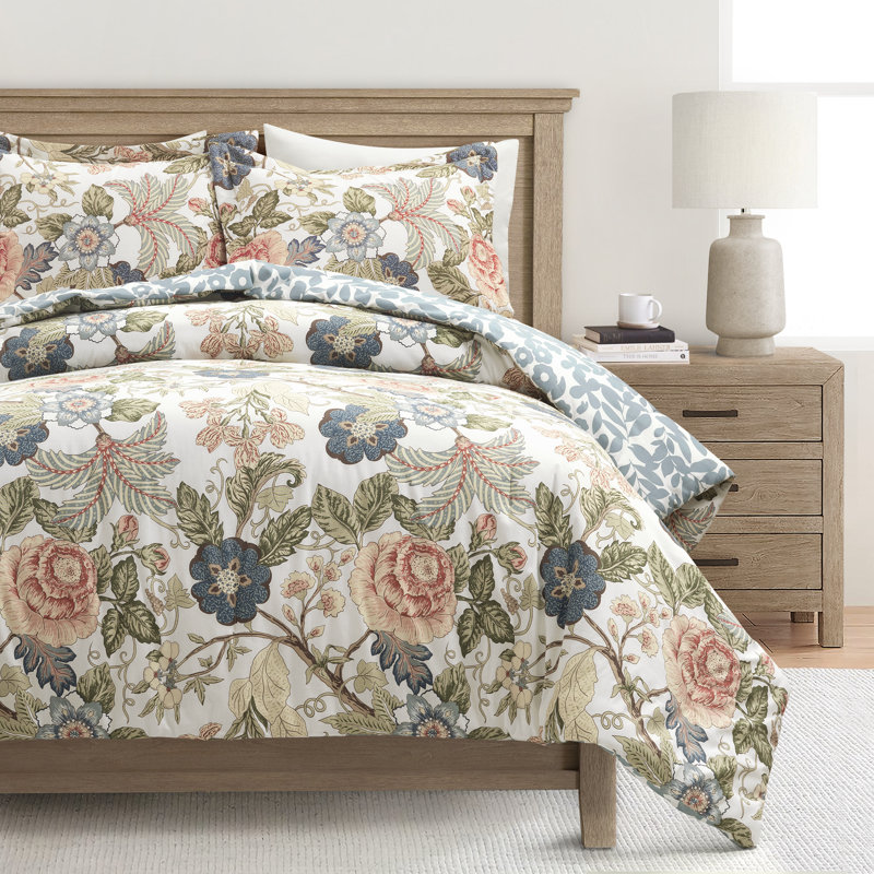 Sydney Reversible Comforter Set Green/Blue 3Pc Set, Queen Comforter + 2 Standard Shams