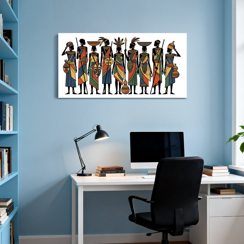 Abstract African Tribal Figures In Colourful Attire, 24" H x 48" W