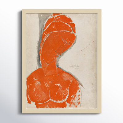 Rune Female Bust in Red by Amedeo Modigliani Wood Framed Wall Art Print