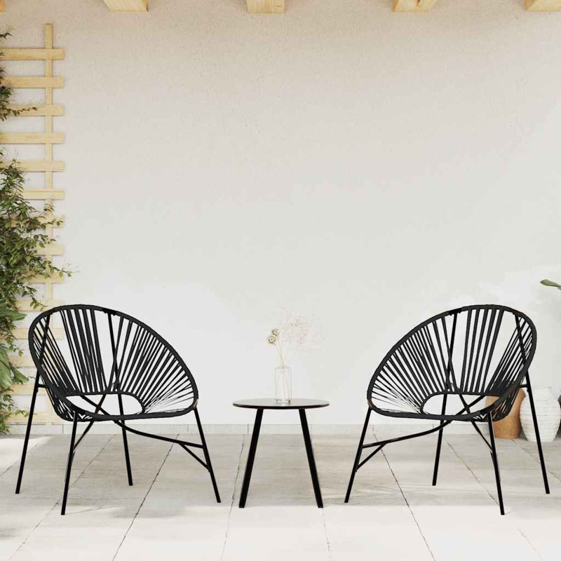 Garden Chair Set 3 Pcs Poly Rattan, Black