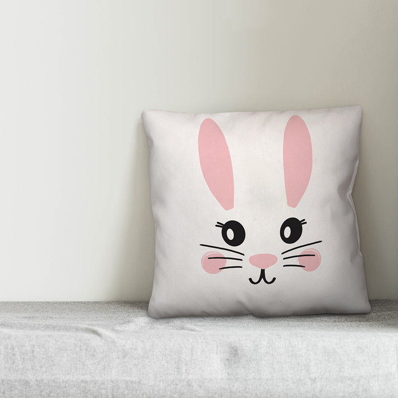 18" x 18" Pink and White Bunny Face Throw Pillow