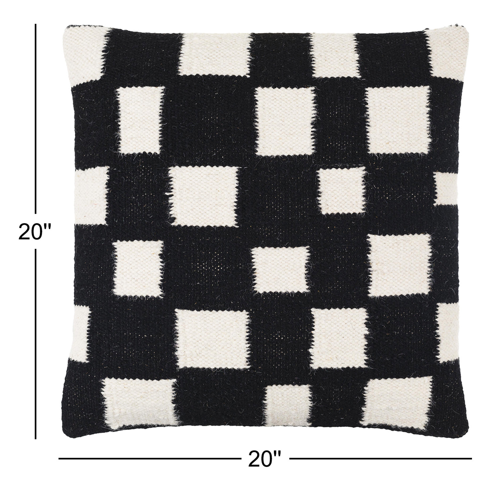 Leonida Geometric Cotton Throw Pillow, Jet Black/Off-White, 20"H x 20"W, Down