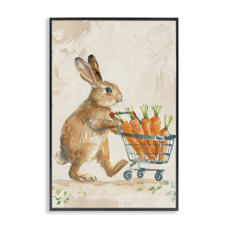 Carrot Connoisseur Rabbit Art par Petals Prints Design, Giclée encadrée noir minuit, H 24 po x l 16 po