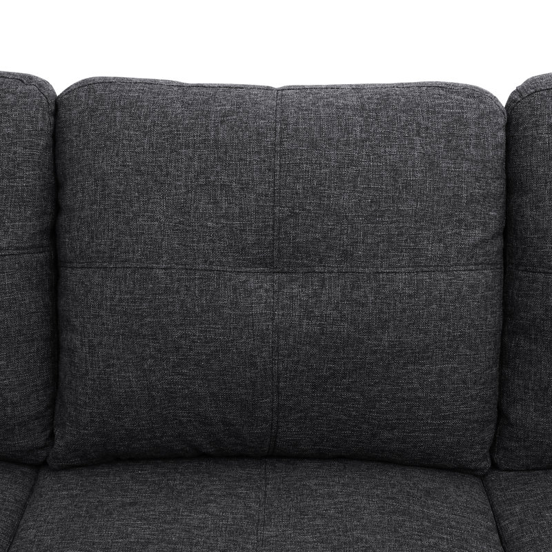 Canapé modulaire rembourré réversible avec repose-pieds, Lin gris noir, Orienté à droite