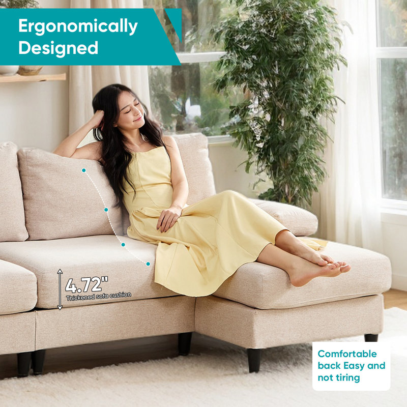 Boneless 4-Seater U-Shaped Sectional Sofa Couches for Living Room, Beige