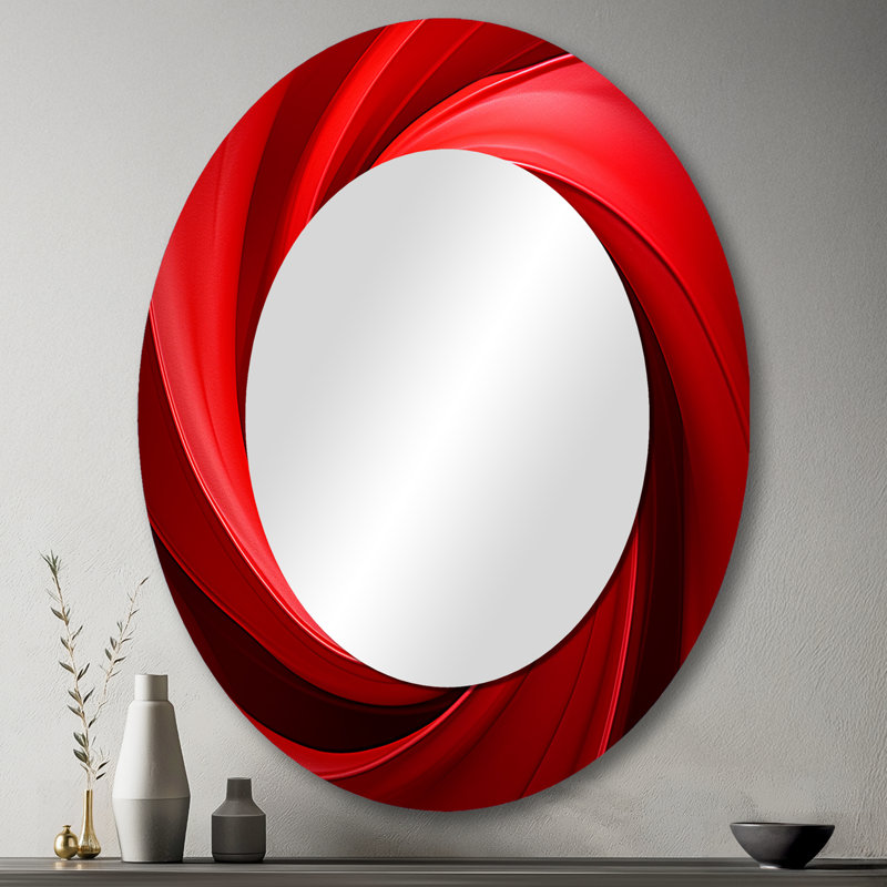 Red Perpetual Pulse Vortex - Red Modern Oval Wall Mirror, 43" x 33"