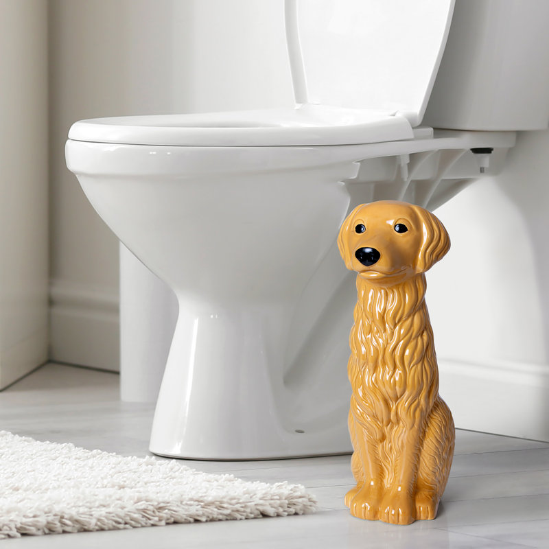 Golden Retriever Ceramic Toilet Brush Holder with Plastic Brush
