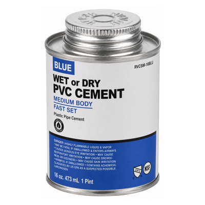 SUPPLYGIANT 8 oz PVC Wet or Dry Blue Cement Regular Body Fast Set for Potable Water Sewer and Drain Vent Low - VOC