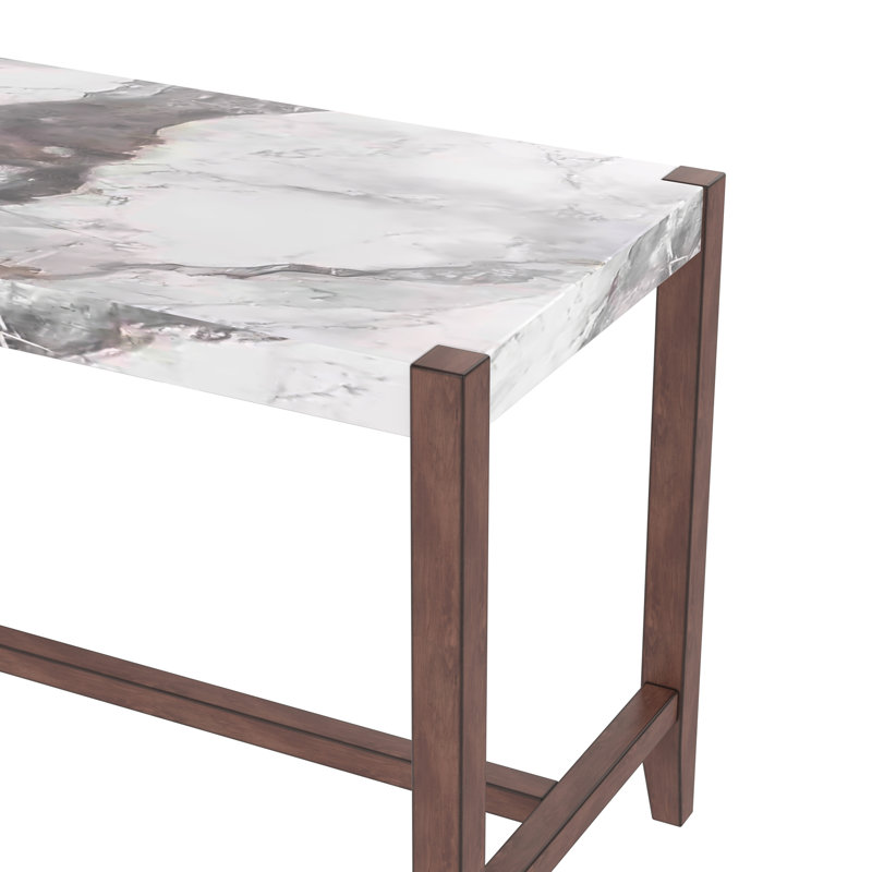 Getchell Faux Marble Counter Dining Table with Rubberwood Legs, White