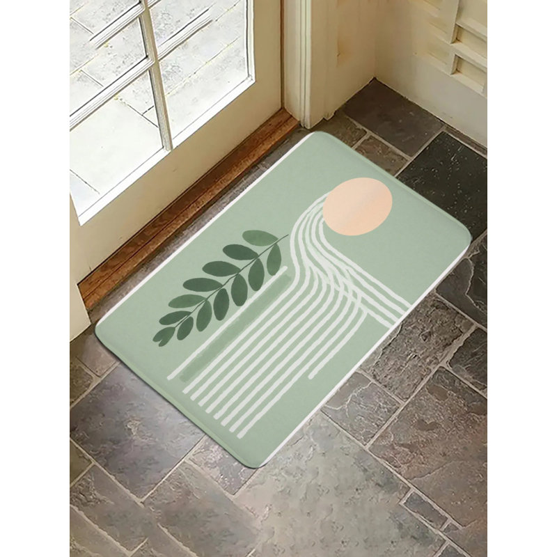 Tapis pour salle de bain Green Leaf & Curved Line - 16 x 24