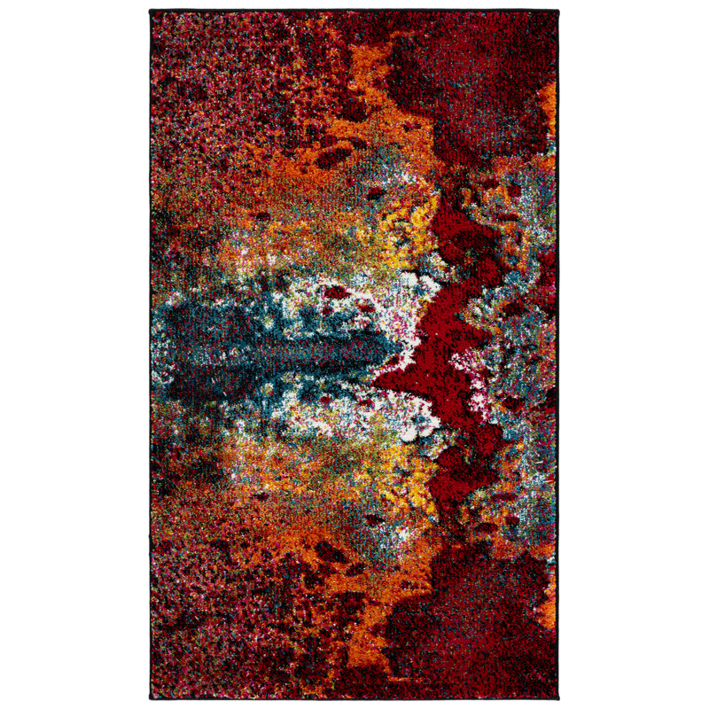 Tapis rouge / orange à motif abstrait Vincenzo, Rectangle 2 pi 3 po x 4 pi