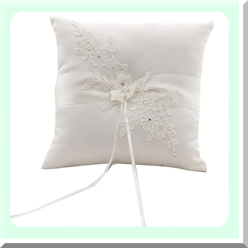 Ivory Wedding Ring Pillow with Pearl Decorations