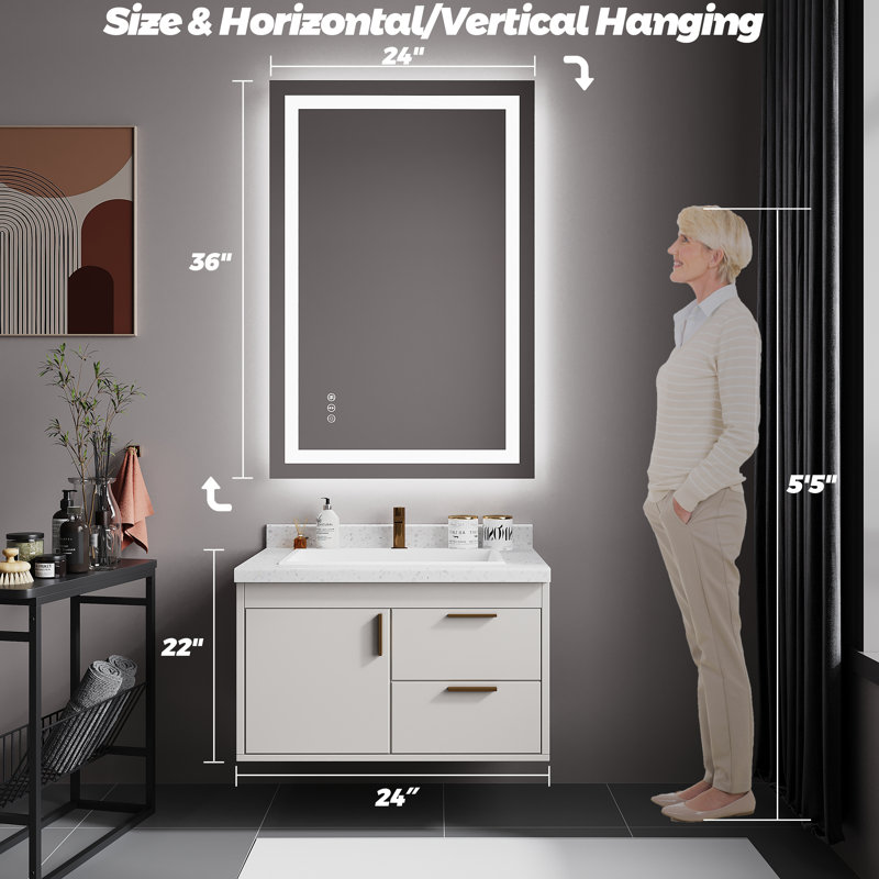 Dokes Frameless LED Vanity Wall Mirror Passed ETL, 36" x 24"