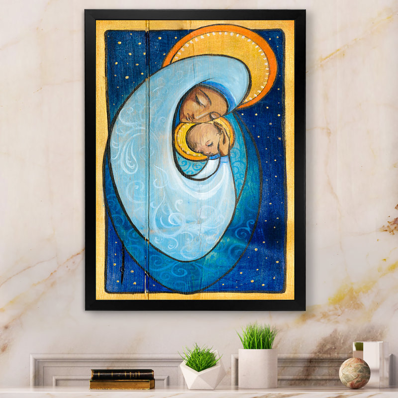 Reproduction d'art sur toile rétro, "Madonna with Child", Cadre photo noir, H 20 po x l 12 po x P 1 po