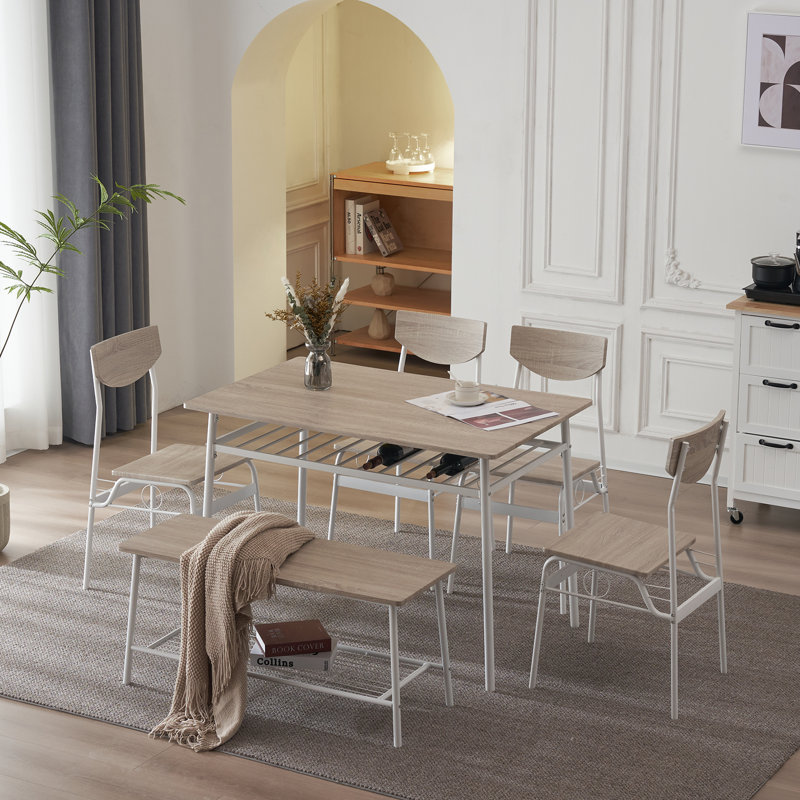 Gagnier 6 - Person Four Leg Dining Set, Oak, White, Oak/White