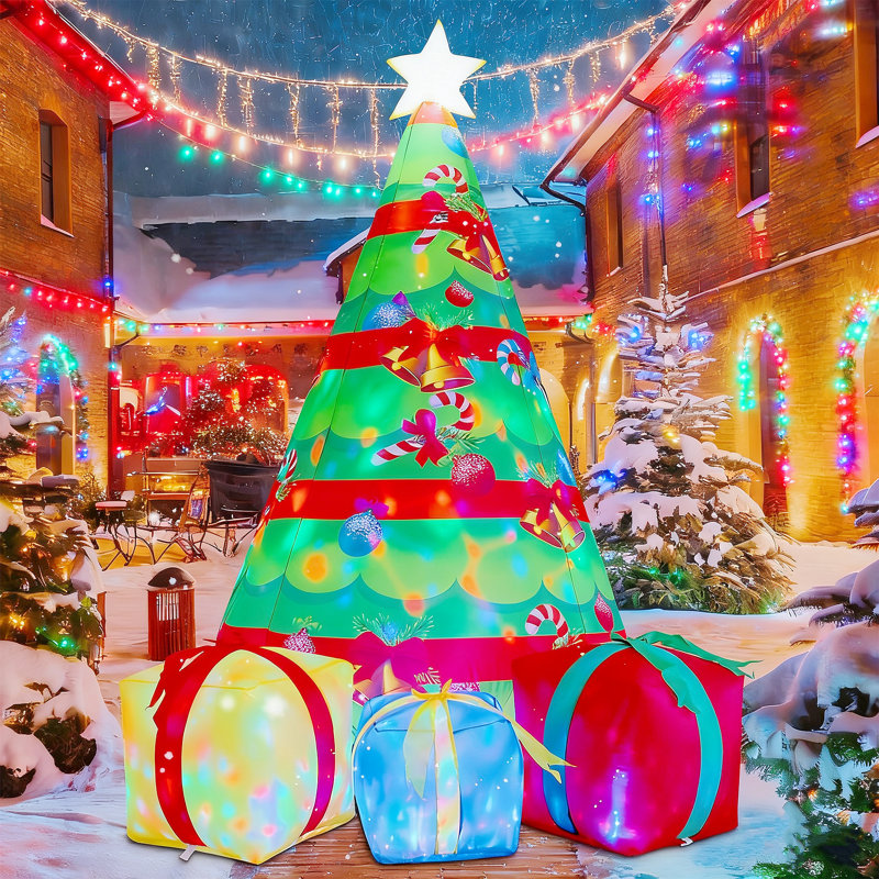 Boîte de cadeau gonflable d'extérieur pour jardin de 7 pi avec décorations de Noël pour la fête de jardin