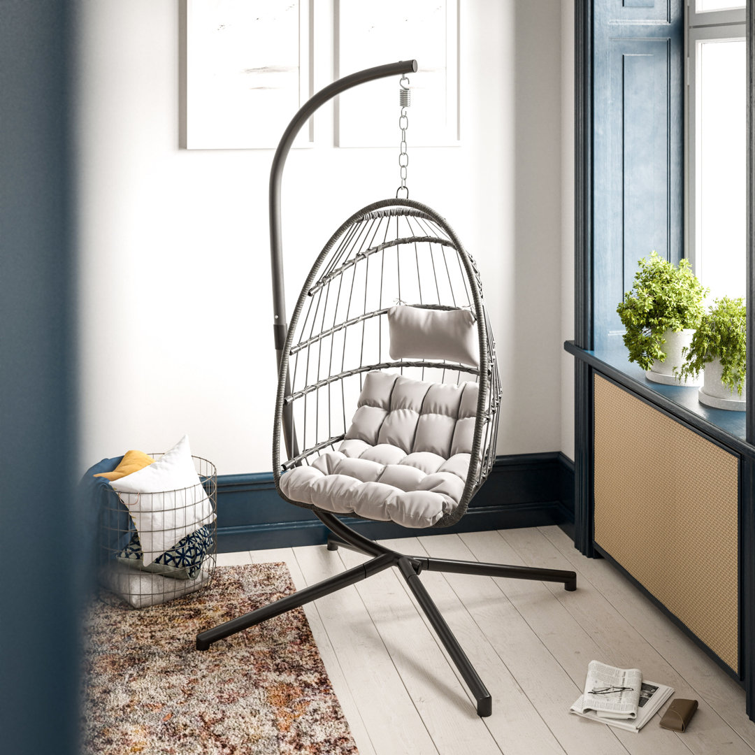 Oumar Foldable Hanging Egg Chair with Included C-Stand and Cushions Dakota Fields 