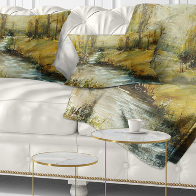 Coussin lombaire avec peinture à l'huile Landscape Brook in Autumn