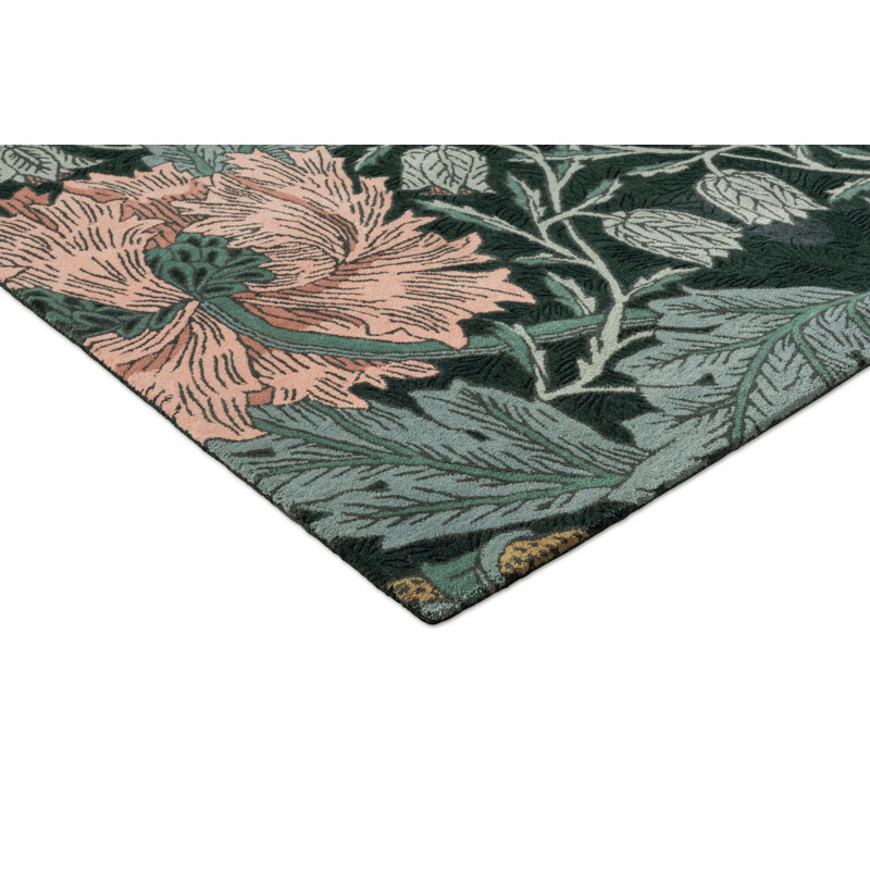 Hand Tufted Wool Floral Area Rug in Tump Green, Rectangle 6'7" x 9'2"