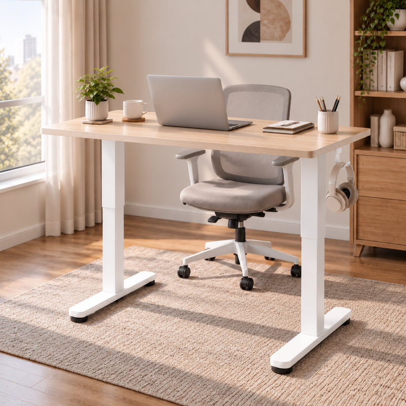Bureau bas électrique réglable en hauteur 40 pouces pour enfants et personnes de petite taille, ultra-bas avec 4 positions mémorisables, couleur naturelle