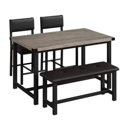 4-Piece Dining Set with Bench, Rustic Kitchen Table with Upholstered Chairs, Dining Table Set for 4, Space-Saving Table Set for Small Spaces, Apartmen