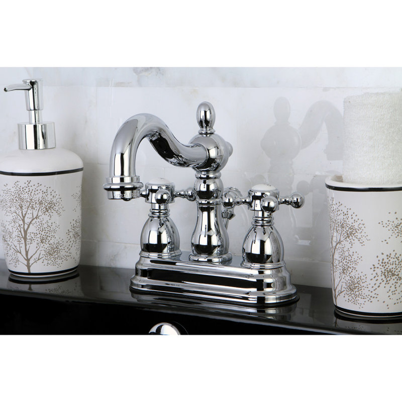 Robinet pour salle de bain avec ensemble de drain central à Heritage, Chrome poli