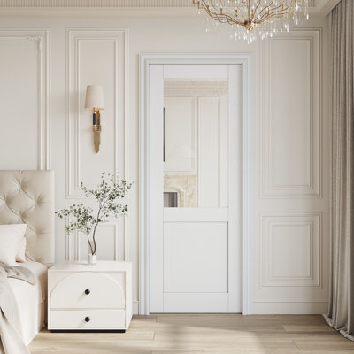 24" x 80" Half‑Lite Tempered Clear Glass Door, Interior Slab Door, White Primed Paint‑Ready Interior Slab Door, w/o Hardware, for Bedroom, Closet, Hallway, Living Room, Pantry & Bathroom, Ideal for Prehung, Barn, Pocket, French & Bifold Door