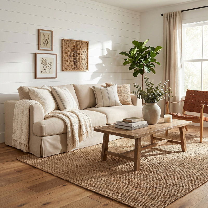 Mcneese 93'' Slipcovered Sofa, Sahara Polyester Blend