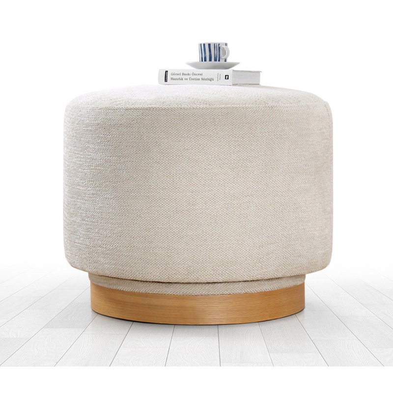 Élégant pouf rotatif à 360 °, couleur crème, 21,7 po x 16,9 po x 21,7 po | 100% coton, éponge dure moyenne (environ 2,4 pouces d'épaisseur), pieds en bois de chêne durable | Parfait pour le salon, la chambre à coucher et les décors modernes