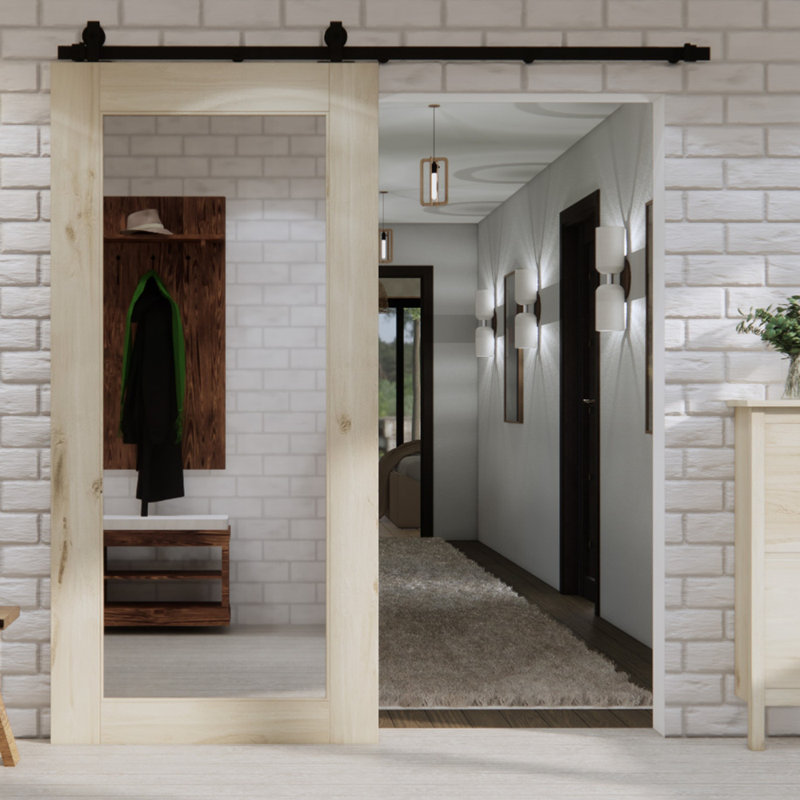 Wyalusing Oak Wood Sliding Barn Door Mirror, Unfinished, 100cm W x 210cm H