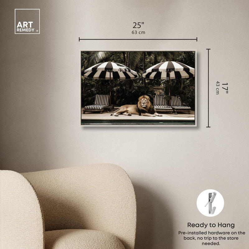 Luxe of the Jungle King Canvas Retro Photography by Art Remedy Print On Canvas, Silver Floater Framed, 17" H x 25" W